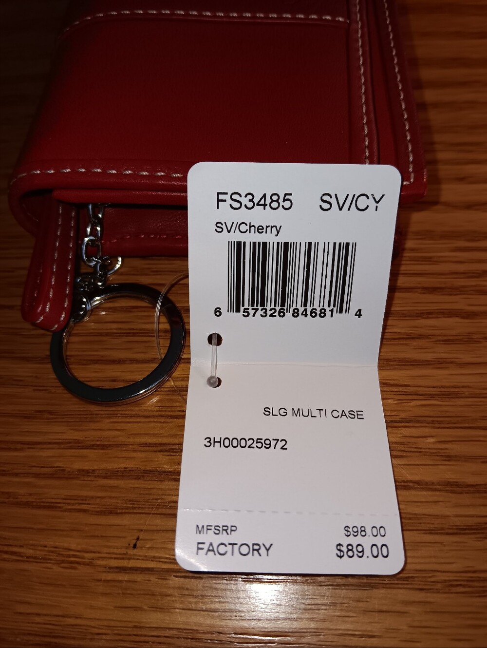 Coach Cherry Red Leather Bifold Card Wallet Zip Coin Section. New. 99. Retail - Picture 9 of 9